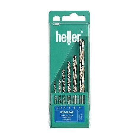 Heller 17735 D HSS Kit punte a spirale da metallo 6 parti 2 mm, 3 mm, 4 mm, 5 mm, 6 mm, 8 mm Cobalto DIN 338 Alberino c