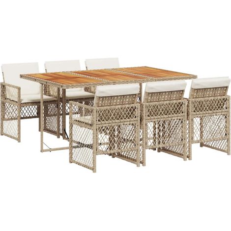 Maison Exclusive - 7-tlg. Garten-Essgruppe mit Kissen Beige Poly