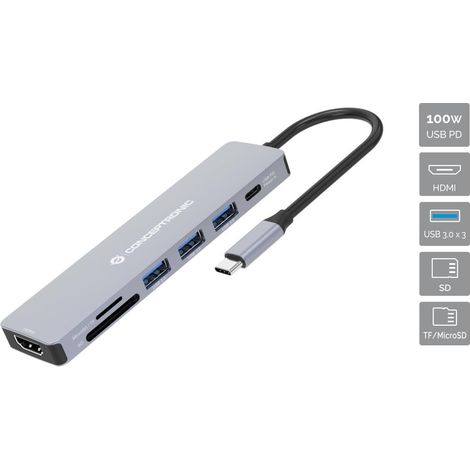 Conceptronic DONN19G replicatore di porte e docking station per laptop Cablato USB 3.2 Gen 1 (3.1 Gen 1) Type-C Grigio (1/4)