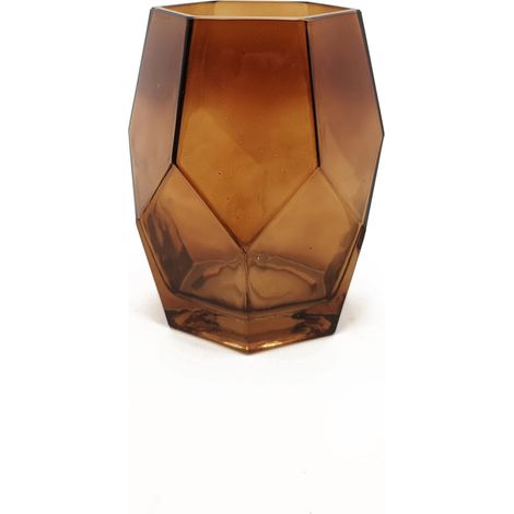 Vimin Box Vaso Vetro Scuro Esagonale H 15 Cm L 10 Cm L 15 Cm Ambra