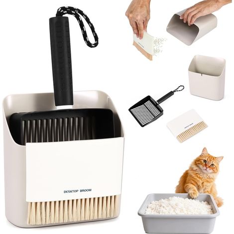 Cat Litter Scoop with Metal Fixing Stand, Multifunctional Tray and Broom, 3-in-1 Litter Scoops for Small and Large Clots (1/5)