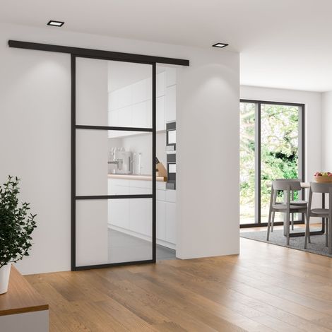 Porte coulissante intérieure en verre, 102 x 220 cm, décor industriel (1/6)