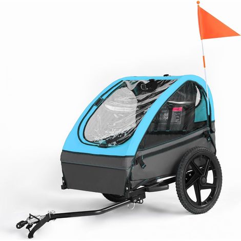 FIXIMASTER Remorque de Vélo Pliable pour 1 ou 2 Enfants, Siège Ergonomique et Sécurité Optimale - Bleu