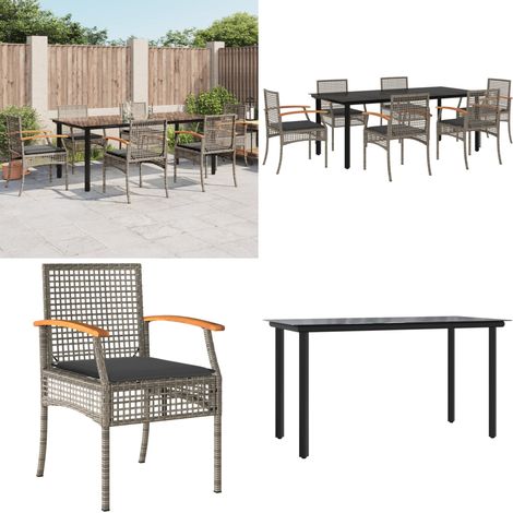 Ensemble à manger de jardin et coussins 7 pcs gris rotin - Chaises de jardin - Table de jardin (1/5)