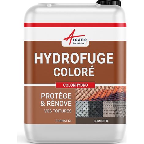 Arcane Industries – Imperméabilisant coloré pour toiture – Hydrofuge oléofuge teinté – 5 L pour tuiles, béton, ciment, fibrociment – Brun sepia RAL 8014