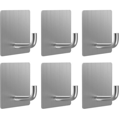 Adhesive Wall Hook, Set of 6 Wall Coat Racks without Drilling, Stainless Steel Bathroom Coat Hook, Water-Resistant and Rust-Proof, Elegant and Modern Design (Silver) (1/5)