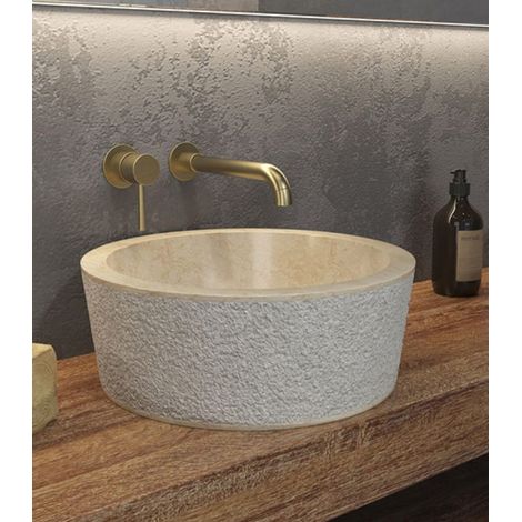 Lavabo da appoggio rotondo in marmo crema 40cm Litos-TC40 kamalu