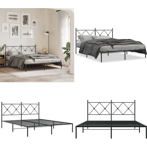 Bettgestell mit Kopfteil Metall Schwarz 160x200 cm - Metallbettfundament - Doppelbettgestell - Boxspringrahmen - Schwarzes Bettgestell - Stabiles Bettgestell - Home & Living (1/5)