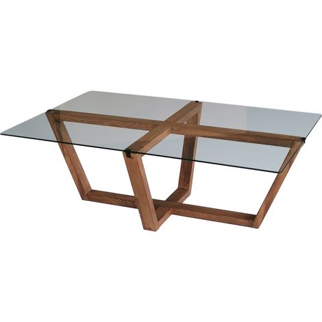 Table basse bois noyer mélaminé et verre trempé Mouka 105cm (1/5)
