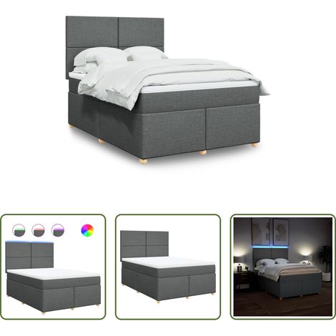vidaXL LED-Beleuchtung - Boxspringbett mit Matratze Dunkelgrau 140x200 cm Stoff (1/5)