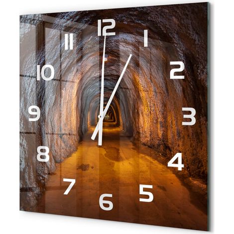 Grande Horloge Murale Carrée Originale en Verre Silencieuse Design Moderne Salon Tunnel souterrain 60x60 cm (1/5)