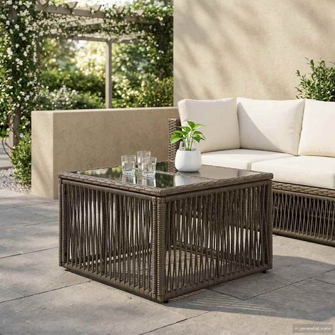 Mesa de Jardín Gris y Negro 55 x 55 x 37 cm Rattan PE y Cristal