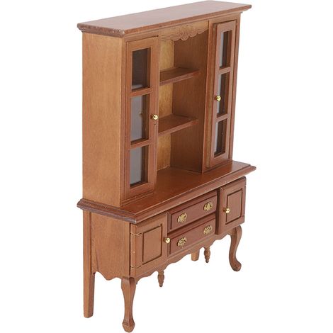 Armoire miniature en bois, échelle 1:12, bibliothèque pour maison de poupée avec porte ouvrante et tiroir pour la chambre, couleur bordeaux. (1/5)