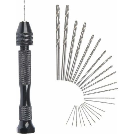 Mini Perceuse à Main avec Forets Hélicoïdaux - Ensemble de 25 Micro Forets en Aluminium pour Pyrogravure et Perçage Précis (SKU produit : 96104439 SKU Offre : lehua25.5.14-22) (1/4)
