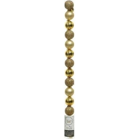 Kaemingk Boules de Noël Or 14 Pièces Diamètre 3 Cm Finition Mixte Brillante Pailletée Mate Incassables