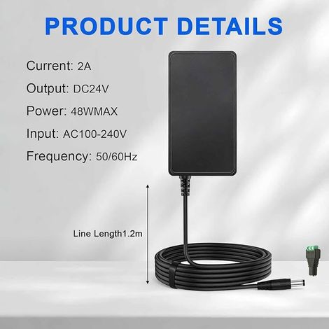Alimentation Universelle 24V DC, Adaptateur 24V 2A, Adaptateur 48 W pour Bandes LED COB avec transformateur enfichable 5,5 x 2,1 mm, Alimentation de sécurité Basse Tension 230V AC (1/5)