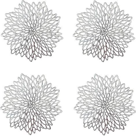 4 Pièces Napperon de Table Argent, Set de Table Rond évidé, Napperons Ronds Tapis de Table en Plastique, Utilisé pour L'isolation Thermique de L'assiette et de la Décoration de Table ( (1/4)