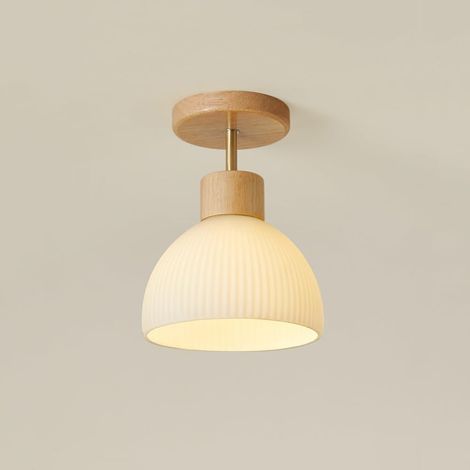 12W Plafonnier, Bois et verre Suspension Luminaire Ferme Simple Lampe E27 Luminaires IntéRieur Lampe DéCorer Lustre Rustique Abat-Jour Pour Chambre (1/5)
