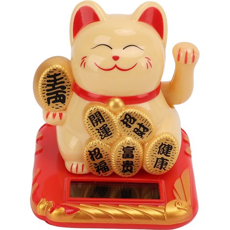 Maneki Neko Solaire Mini pour Voiture - Porte-Bonheur Décoratif Bureau Maison - Jaune (1/5)