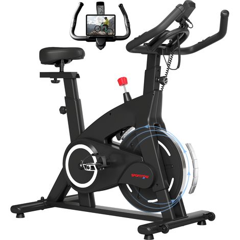 Vélo d'appartement fitness silencieux résistance, selle et poignée réglables, écran LCD, support tablette, noir (1/5)