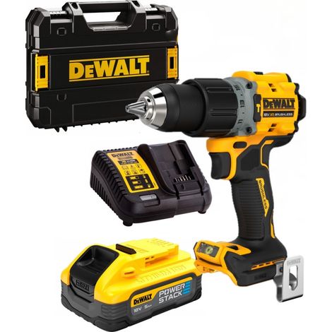 Dewalt DCD805H1T Perceuse à percussion POWERSTACK XR Brushless 18V 90Nm - 1 X 5Ah Batteries, chargeur en coffret