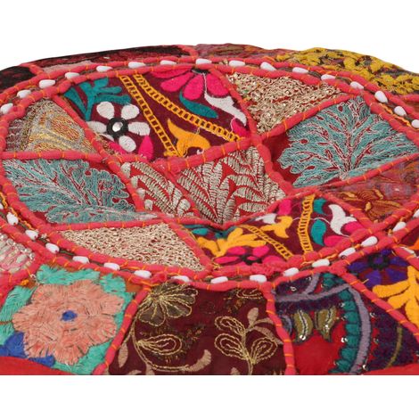 Pouf Design rond - Fauteuil Repose-Pieds pour Salon ou Chambre en coton fait à la main 40 x 20 cm Rouge BV396206 - BonneVie (1/5)
