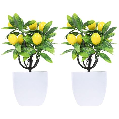 Décoration Intérieure Citron Artificielle 2pcs en Plastique sans Sol ni Nutriments Cuisine, Bureau ou Mariage, Aspect Vif et Compact (1/5)