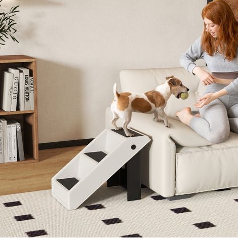 Scaletta pieghevole per cani a 3 gradini 53 x 30,5 x 36,5 cm in plastica bianca DESVIAE