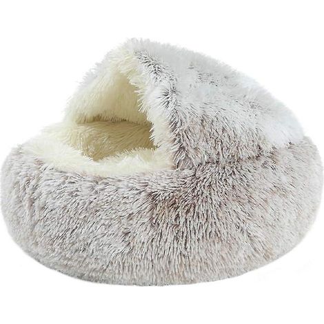 lit Rond Pour Chien Et Chat - Light Coffee 40cm, Tissu Pelucheux Rond Doux Et Chaud Pour Animaux De Compagnie, Matelas Pais Et Extra Doux, Matelas (1/5)