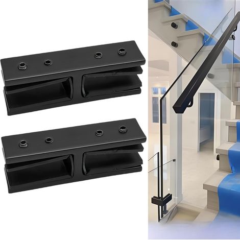Pince Clôture en Verre en Acier Inoxydable 304 - Fixation clôture en verre de Garde-Corps d'Escalier -Balustrade en verre pour balcon, jardin,terrasse pour verre 10-13mm (180 degrés - NOIR) (1/5)