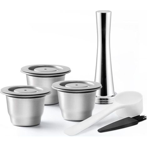 Set mit 3 wiederverwendbaren Kaffeefiltern, Edelstahl-Kaffeepads, kompatibel mit Nespresso-Maschinen, mit Kaffeepresse (1/5)