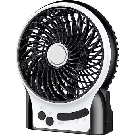 Ventilateur portable mini USB à piles avec éclairage latéral, batterie 2600 mAh, 3 vitesses, idéal pour les voyages, la maison, les activités de plein air, le bureau et le camping. (1/5)