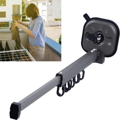 Étendoir à linge pliable pour balcon, mural, sans perçage, à ventouse, barre de séchage pour couettes, coulissant en une seule étape, résistant au vent et à la poussière. (1/4)