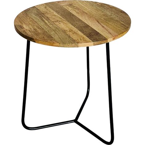 Ravi Iron Base Soild Wood Top Side Table - L45 x W45 x H50 cm - Mango Light Finish