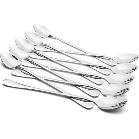 Teelöffel aus Edelstahl, langer Griff, ca. 19 cm, 10er-Set, oval, LBQ50 (1/4)