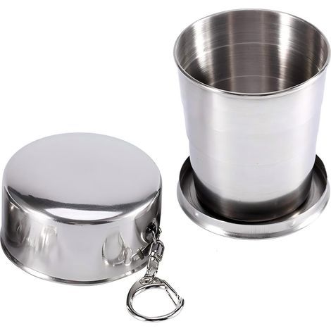 Tasse pliable de voyage en acier inoxydable, porte-clés de Camp rétractable télescopique 250ml (1/5)