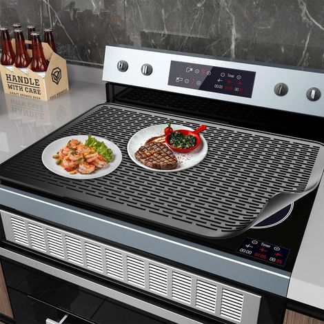 JSSEVN-Housse de table à induction 71 x 51cm, couvercle pour plaque de cuisson en silicone pour cuisinière électrique, noir tapis protection plaque induction