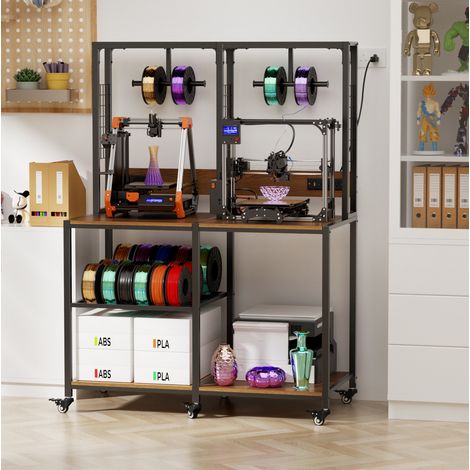 Support 3D imprimante 119,9x59,9x160 cm métal noir, mobile avec rangement pour atelier FloraGrace (1/5)