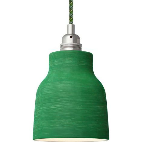 Lampada a sospensione Made in Italy completa di cavo tessile, paralume Vaso in ceramica e finiture in metallo Con lampadina - Evergreen striato - Bianco - Matter ON/OFF (1/5)