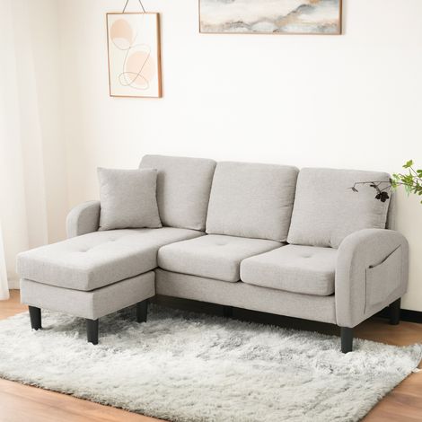 Canapé d'angle L 166x118x77 cm beige gris – chaiselongue modulable, sans matelas (1/5)