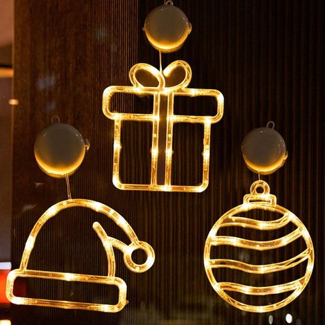 Guirlandes lumineuses décoratives LED sur le thème de Noël, guirlandes lumineuses à ventouses représentant le Père Noël vert, guirlandes pour fenêtres, guirlandes suspendues (1/5)