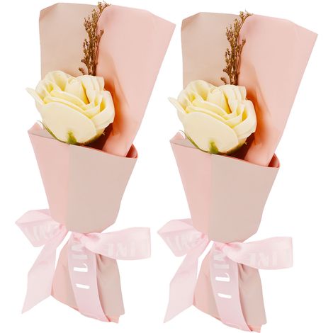 Bouquet de 2 roses en savon réalistes, fleurs artificielles détaillées, boîte décorative pour maison, bureau, café, cadeau de fête élégant. (1/5)