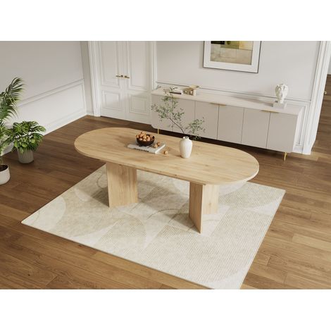 Table à rallonges 140/180 90 cm, pour 6 à 8 personnes, table à coins arrondis, plateau épais, table à rallonges de style simple, couleur chêne (1/5)