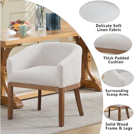 Chaise de salle à manger en chenille – Largeur 19 pouces, accoudoirs, pieds bois, beige – Confort et style douillet (1/5)