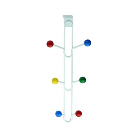 Ouvre&Déco – Porte-manteau 6 têtes en fer laqué blanc – Branches en bois laqué multicolore – Pose invisible sans vis sur porte jusqu'à 40mm