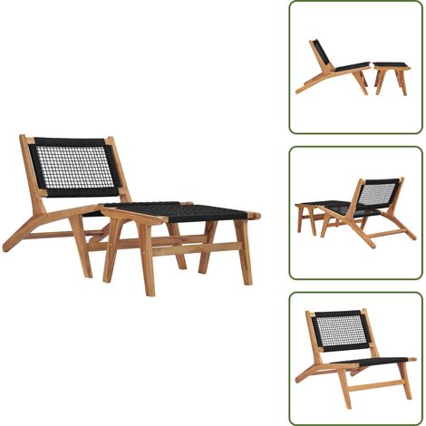 Chaise longue avec repose-pied Bois de teck solide et corde - Chaises Longues - Mobilier De Jardin - Chaises De Jardin - Bain De Soleil - Teck (1/5)