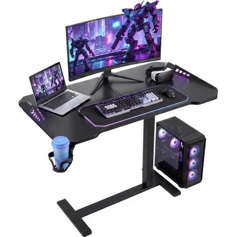 Table de Lit 800 x 450 mm à Roulettes Cachées,Hauteur Réglable Noire,Bureau Mobile Gaming avec Éclairage RGB et Porte-Gobelet,pour Ordinateur Portable,Lecture,Lit,Canapé,Maison et Bureau (1/3)