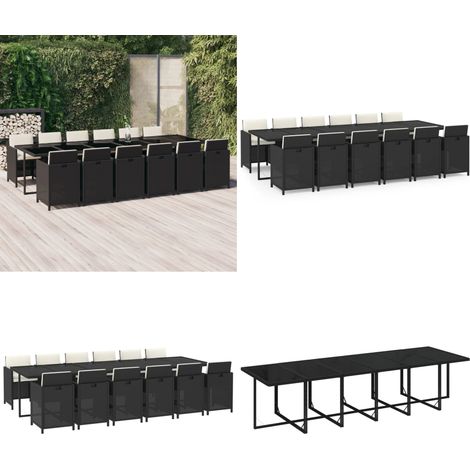 Set da Pranzo per Giardino 13 pz con Cuscini in Polyrattan Nero - Sedie da giardino - Tavolo da giardino