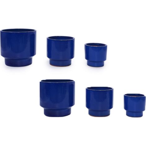 6er-Set-teiliges handgemachtes Keramikpflanztopf-Set (Ø 38,1/30,5/22,9 cm), einfarbige blaue Glasur, ideal für Sukkulenten/Blumen, Innen/Außen, atmungsaktive poröse Tonware.
