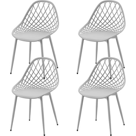 Lot de 4 chaises de salle à manger, en plastique, avec pieds en métal, pour cuisine, salon, jusqu'à 120 kg, gris (1/5)